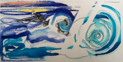 An artistic watercolor of abstract blue swirls, representing movement and sound